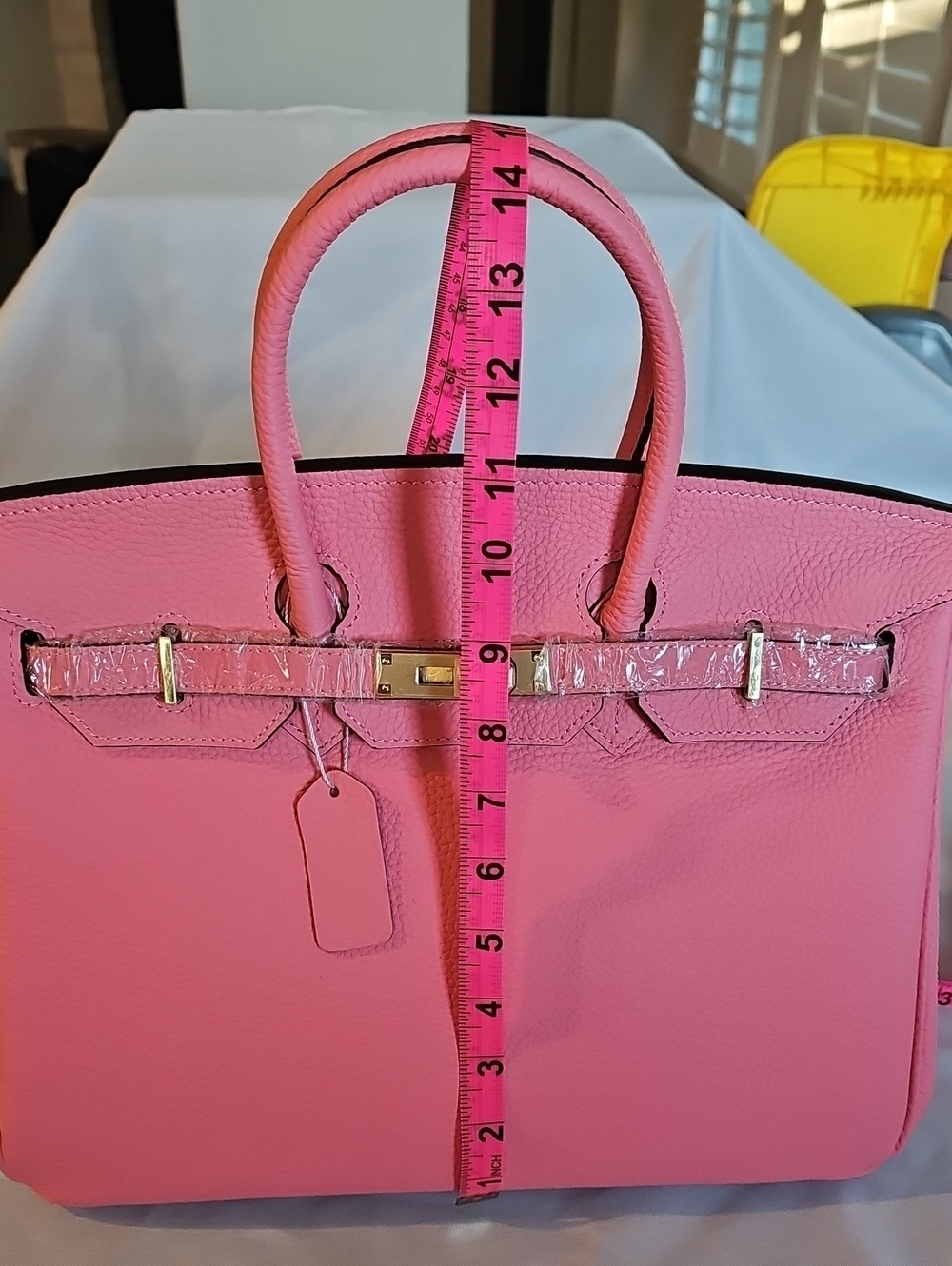 Pink Structured Leather Tote Handbag - Picture 12 of 14